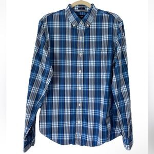 J.Crew Mens Blue Plaid Slim Fit Cotton Button Long Sleeve Shirt Medium, EUC